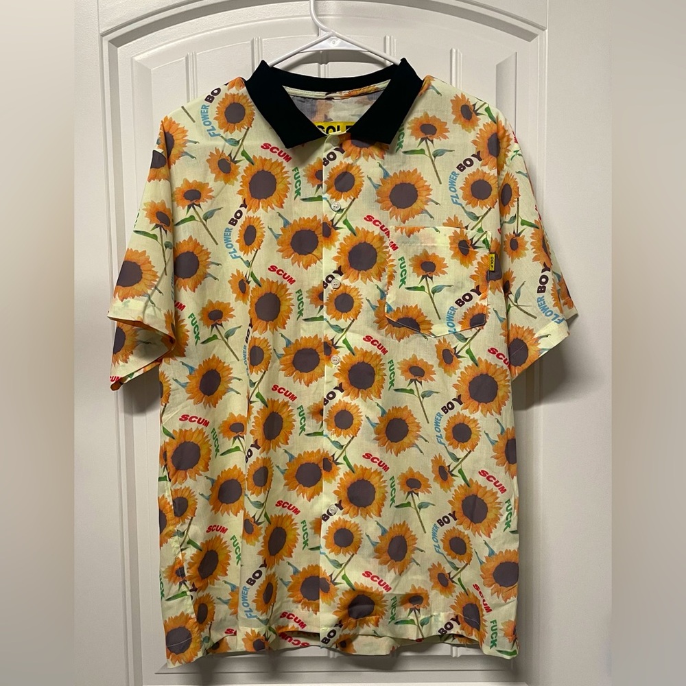 NWT Golf Wang FLOWER BOY Golf Le Fleur button down shirt. SUNFLOWERS Scum